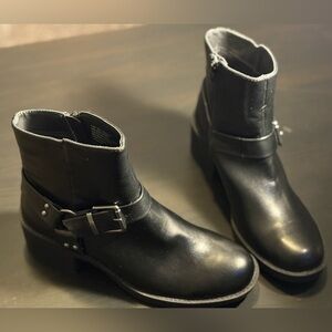 XO XO Black Harness Ankle Boots Block Heel Buckle Moto Booties